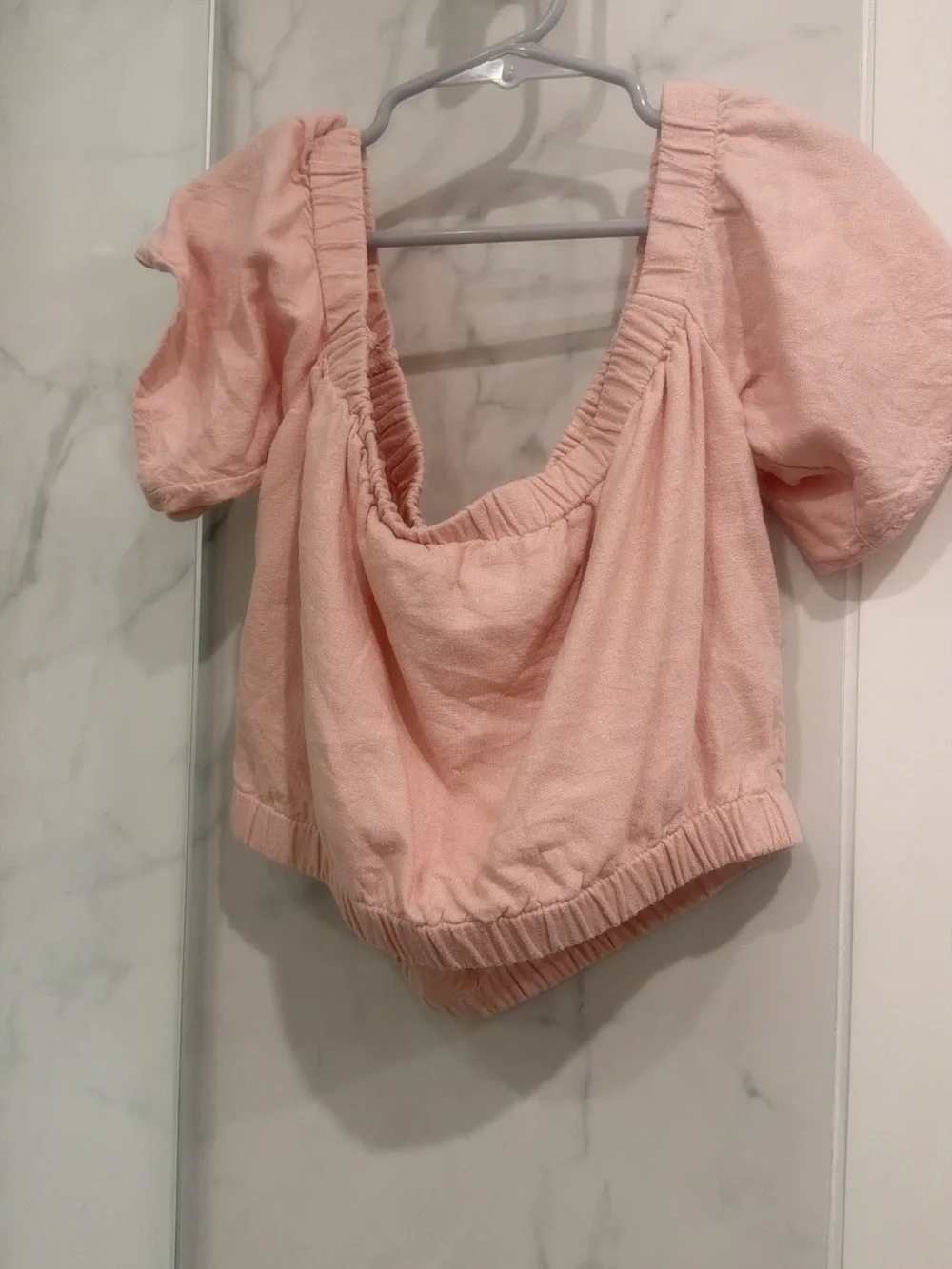 Abercrombie & Fitch Peach Puff Sleeve Scoop-Neck Top